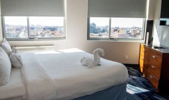 Romantic king room with city views at Fairfield Inn & Suites New York Brooklyn.