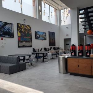 Hotel entrance and lobby area at Fairfield Inn & Suites New York Brooklyn.