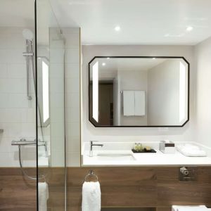 Guest bathroom with shower at Hilton Cobham.