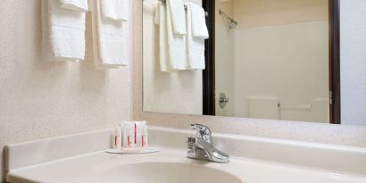 Private bathroom with shower at Baymont By Wyndham Pella.