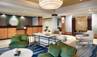 Lobby and coworking lounge at Fairfield Inn & Suites By Marriott Tallahassee Central.