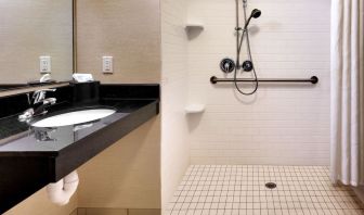 Guest bathroom with shower at Fairfield Inn & Suites By Marriott Tallahassee Central.