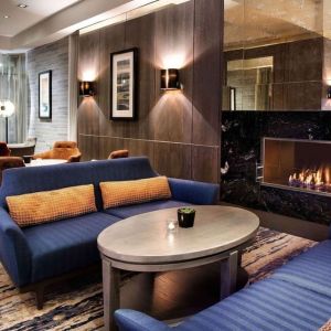 Reception and coworking lounge at Doubletree by Hilton Glasgow Central.