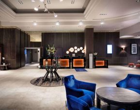 Lobby and coworking lounge at Doubletree by Hilton Glasgow Central.