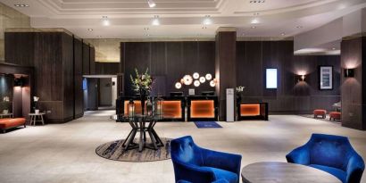 Lobby and coworking lounge at Doubletree by Hilton Glasgow Central.