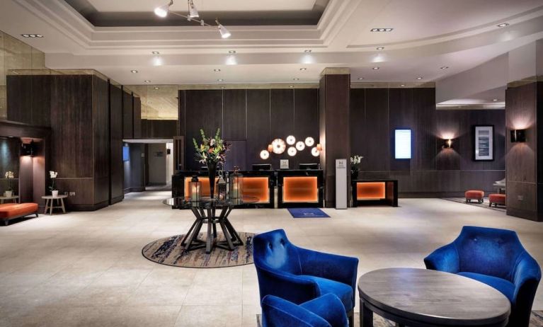 Lobby and coworking lounge at Doubletree by Hilton Glasgow Central.