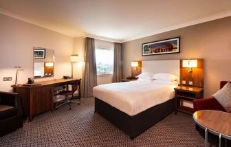 Spacious day use room with work desk at Doubletree by Hilton Glasgow Strathclyde. 