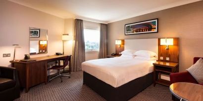 Spacious day use room with work desk at Doubletree by Hilton Glasgow Strathclyde. 