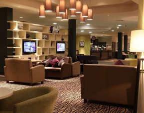 Lobby and coworking lounge at Doubletree by Hilton Glasgow Strathclyde.