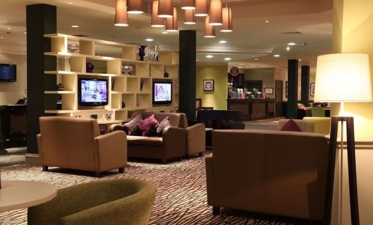 Lobby and coworking lounge at Doubletree by Hilton Glasgow Strathclyde.