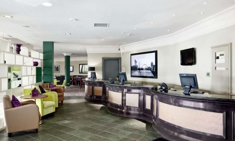 Lobby and coworking lounge at Doubletree by Hilton Glasgow Strathclyde.