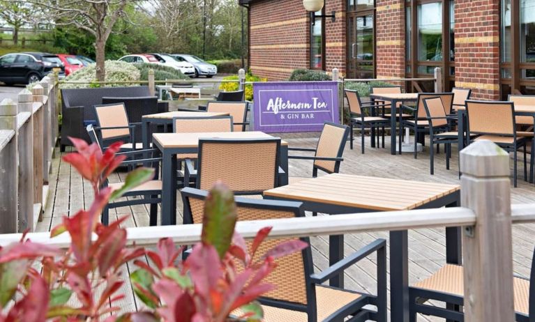 Hotel bar with outdoor seating at DoubleTree by Hilton Swindon.