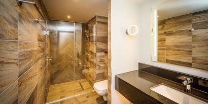 Guest bathroom with shower at DoubleTree by Hilton London Kingston upon Thames.