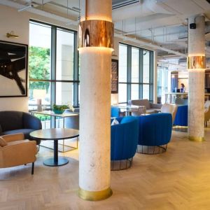 Lobby and coworking lounge at DoubleTree by Hilton London Kingston upon Thames.