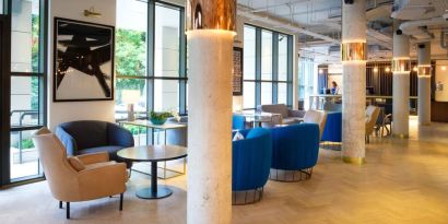 Lobby and coworking lounge at DoubleTree by Hilton London Kingston upon Thames.