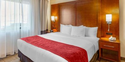 Romantic king room with natural light at Comfort Suites Oakbrook Terrace.