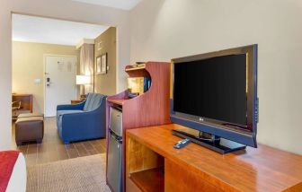 Day room with TV at Comfort Suites Oakbrook Terrace.