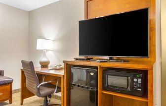 TV and work station at Comfort Suites Oakbrook Terrace.