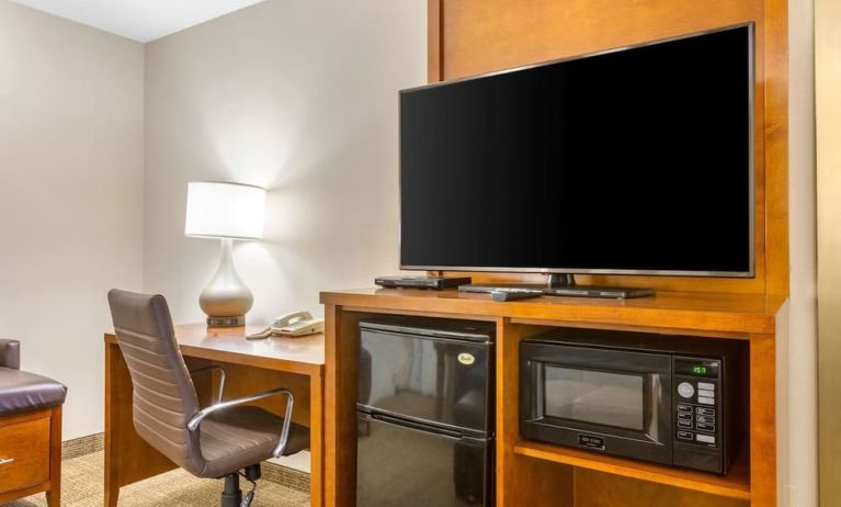 TV and work station at Comfort Suites Oakbrook Terrace.