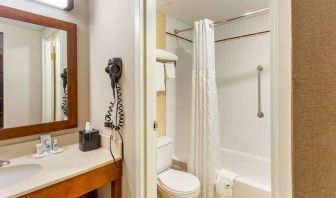 Private bathroom with shower at Comfort Suites Oakbrook Terrace.