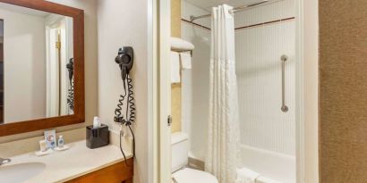 Private bathroom with shower at Comfort Suites Oakbrook Terrace.