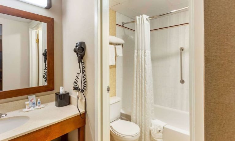 Private bathroom with shower at Comfort Suites Oakbrook Terrace.