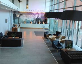 Lobby and coworking lounge at DoubleTree By Hilton Leeds City Centre.