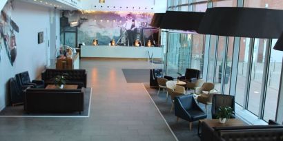 Lobby and coworking lounge at DoubleTree By Hilton Leeds City Centre.