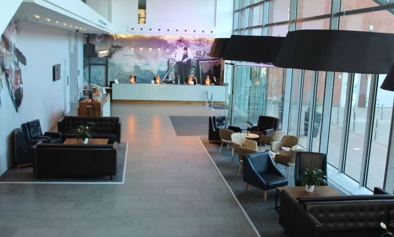 Lobby and coworking lounge at DoubleTree By Hilton Leeds City Centre.