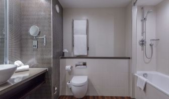 Guest bathroom with shower at DoubleTree By Hilton Stratford-upon-Avon.