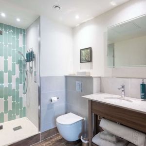 Guest bathroom with shower at DoubleTree By Hilton Nottingham - Gateway.