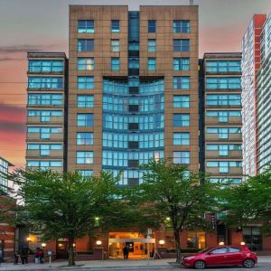 Hotel exterior and city view at Grand Park Hotel & Suites Downtown Vancouver.