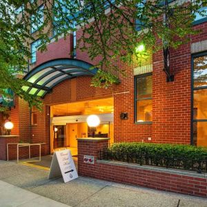 Hotel entrance at Grand Park Hotel & Suites Downtown Vancouver.