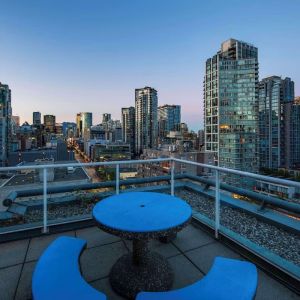 Hotel rooftop with city view at Grand Park Hotel & Suites Downtown Vancouver.