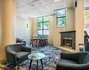 Lounge and fireplace at Grand Park Hotel & Suites Downtown Vancouver.