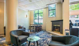 Lounge and fireplace at Grand Park Hotel & Suites Downtown Vancouver.