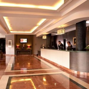 Lobby and coworking lounge at Leonardo Hotel Aberdeen.