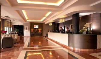 Lobby and coworking lounge at Leonardo Hotel Aberdeen.