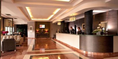 Lobby and coworking lounge at Leonardo Hotel Aberdeen.