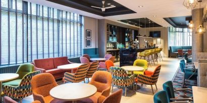 Modern hotel bar at Leonardo Hotel Belfast.
