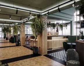 Lobby and coworking lounge at Leonardo Royal Hotel Birmingham.