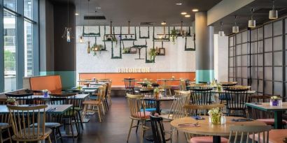 Dining area perfect for coworking at Leonardo Hotel Brighton.