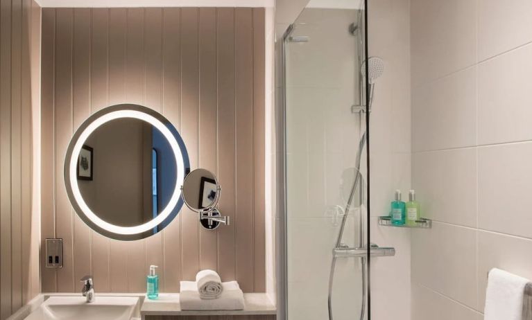 Guest bathroom with shower at Leonardo Royal Hotel Edinburgh.