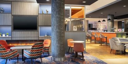 Lobby and coworking lounge at Leonardo Hotel Exeter.