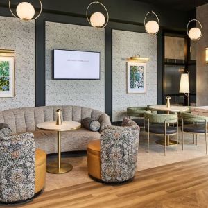 Lobby and coworking lounge at Leonardo Royal Hotel Glasgow.