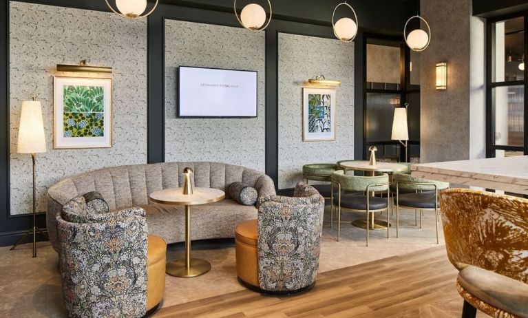 Lobby and coworking lounge at Leonardo Royal Hotel Glasgow.