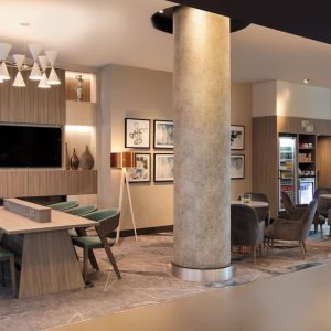 Hotel lobby and work space at Leonardo Hotel London Watford.