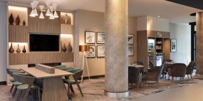 Hotel lobby and work space at Leonardo Hotel London Watford.