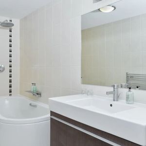 Guest bathroom with shower at Leonardo Hotel Edinburgh Murrayfield.