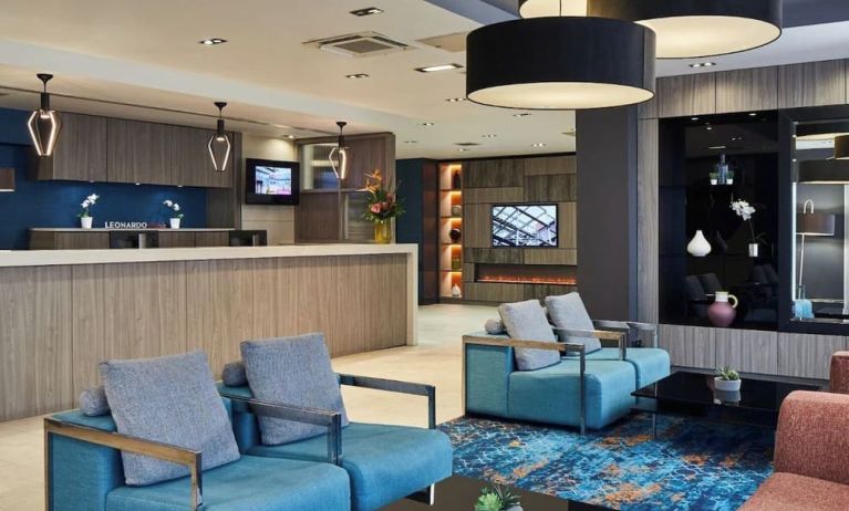 Lobby and coworking lounge at Leonardo Hotel Edinburgh Murrayfield.